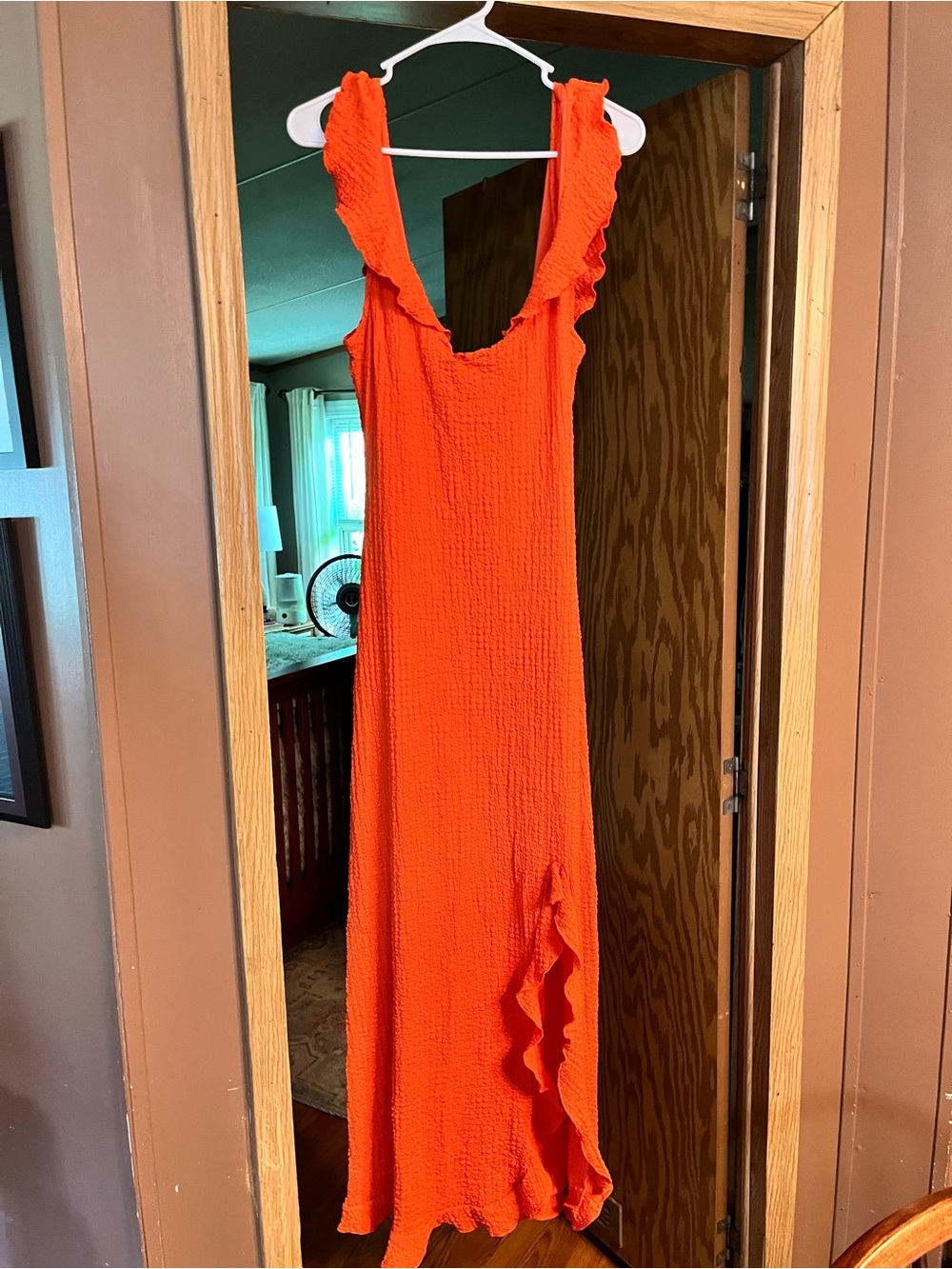 Women's Free People Beach Orange Ruffle Trim Maxi Dress